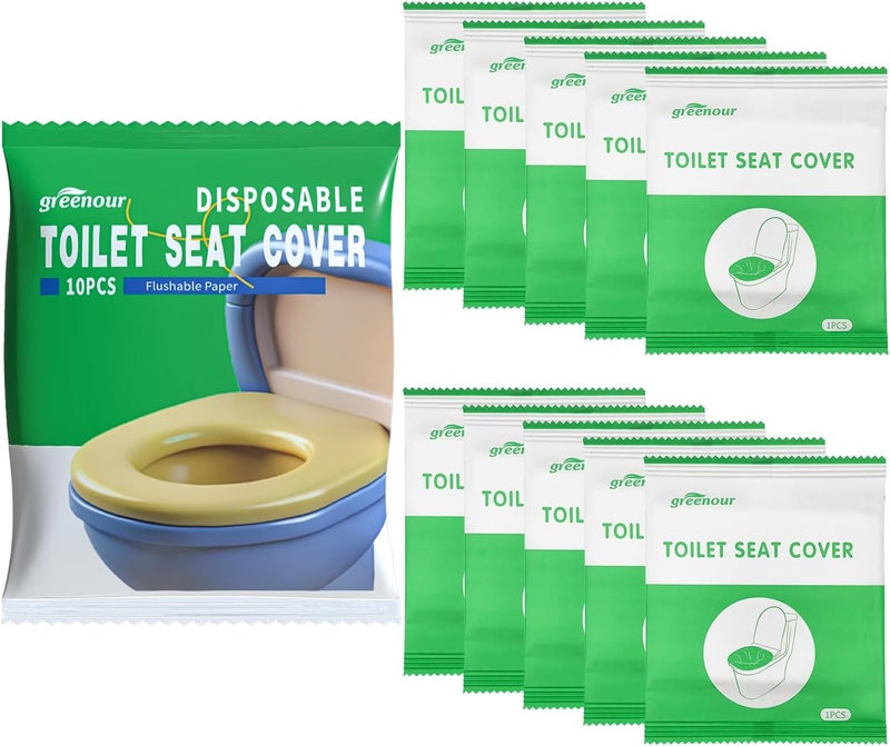 Greenour Toilet Seat Cover Disposable Flushable Travel Pack Extra Large Portable Paper Toilet Seat Covers for Public Restrooms, Airplane-Pack of 10 - Image 1